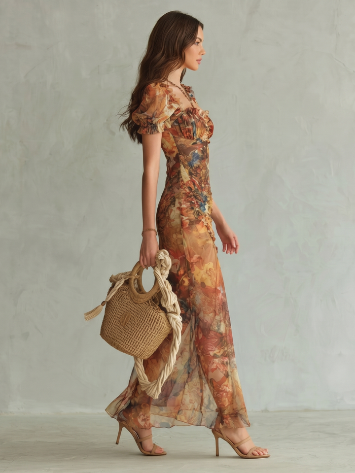 Abito Midi Arricciato con Spacco