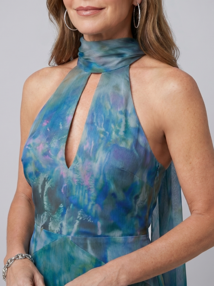 Abito Lungo Halter con Foulard
