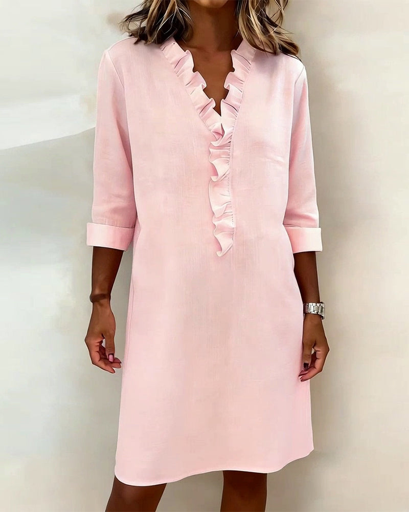 Vestito Midi con Scollo a Volant