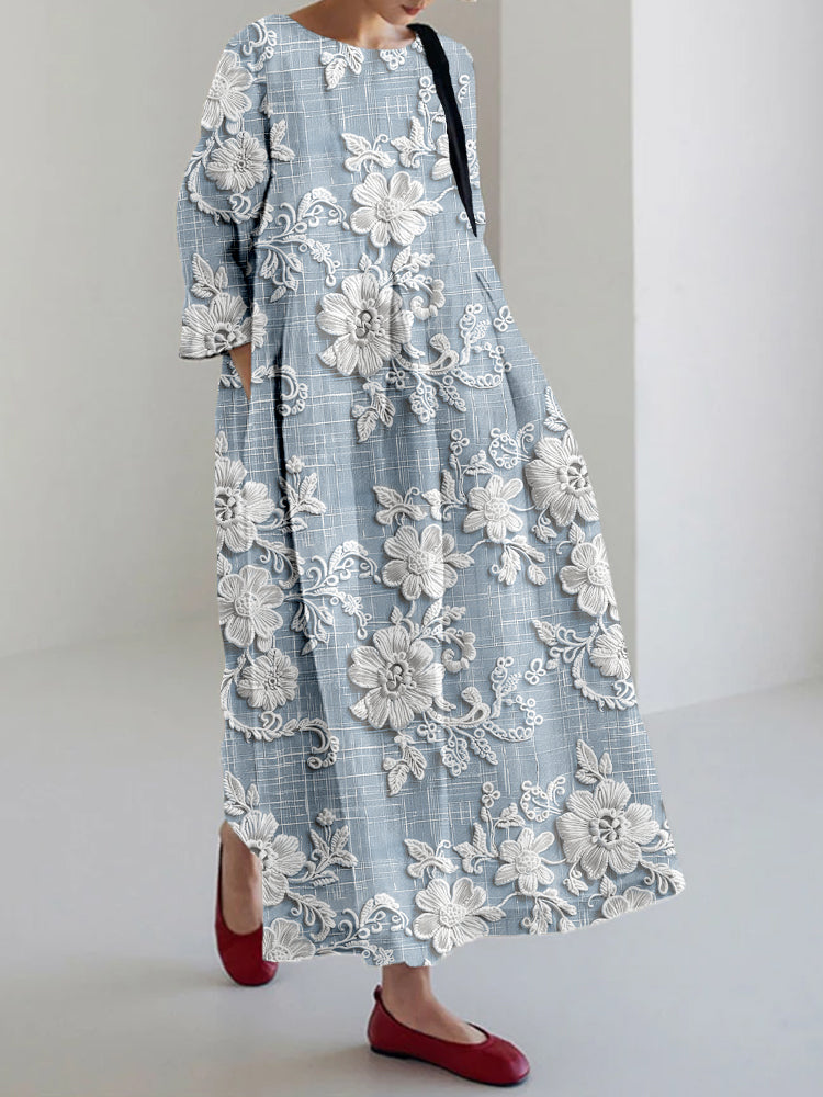 Abito Maxi con Ricami Floreali