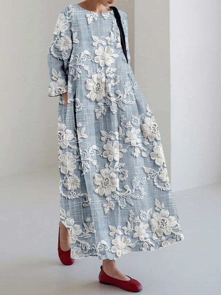 Abito Maxi con Ricami Floreali