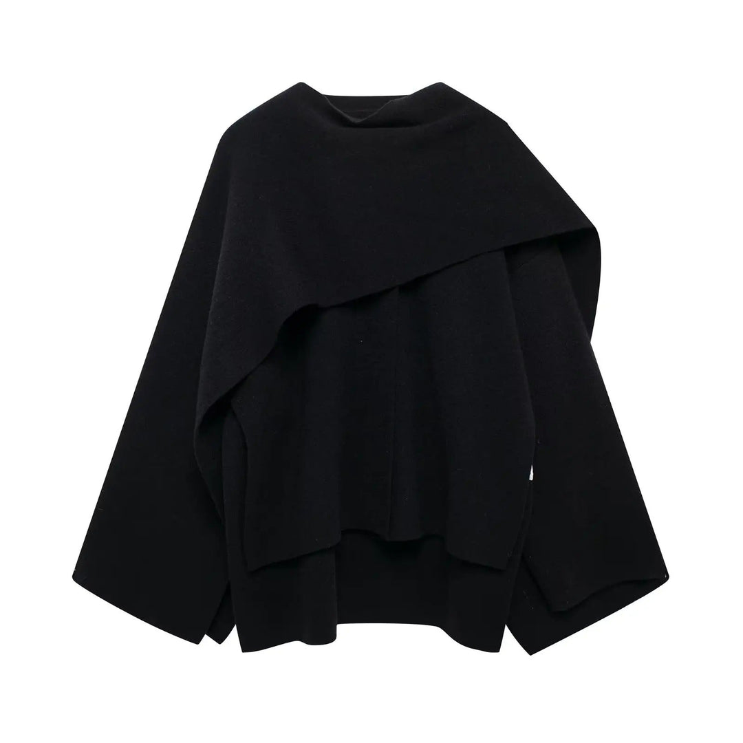 Cappotto a Mantella con Collo Drappeggiato
