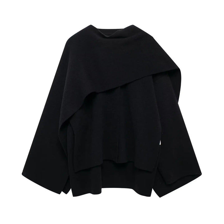 Cappotto a Mantella con Collo Drappeggiato