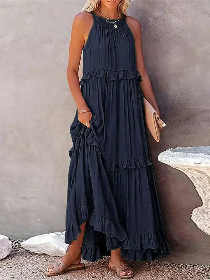 Abito Lungo Halter con Volant