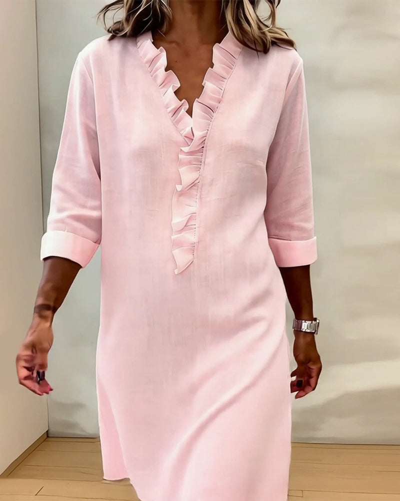 Vestito Midi con Scollo a Volant