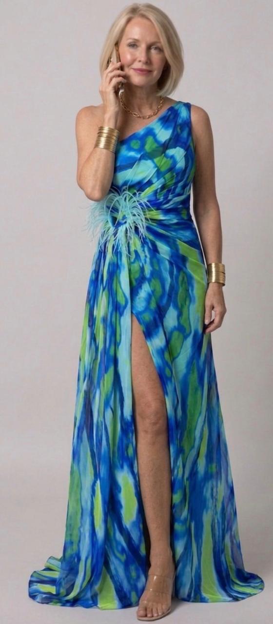 Abito Maxi Drappeggiato con Spacco