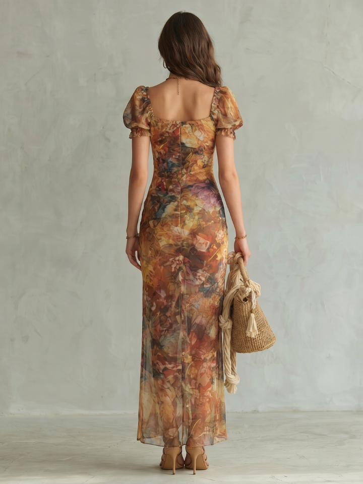 Abito Midi Arricciato con Spacco