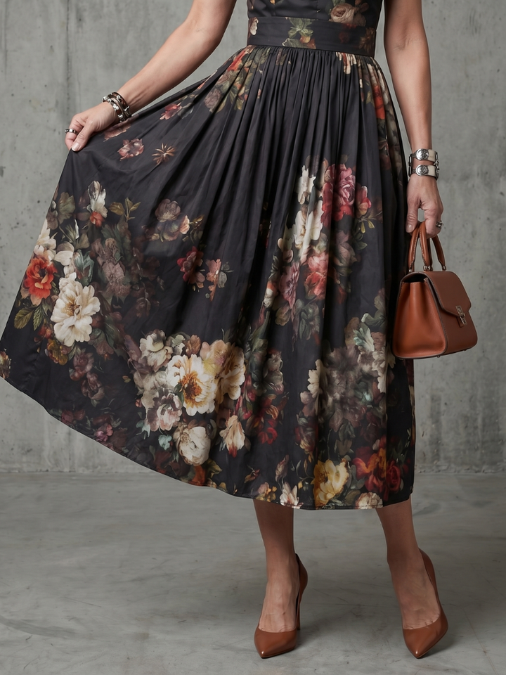Abito Midi Floreale con Collo Alto