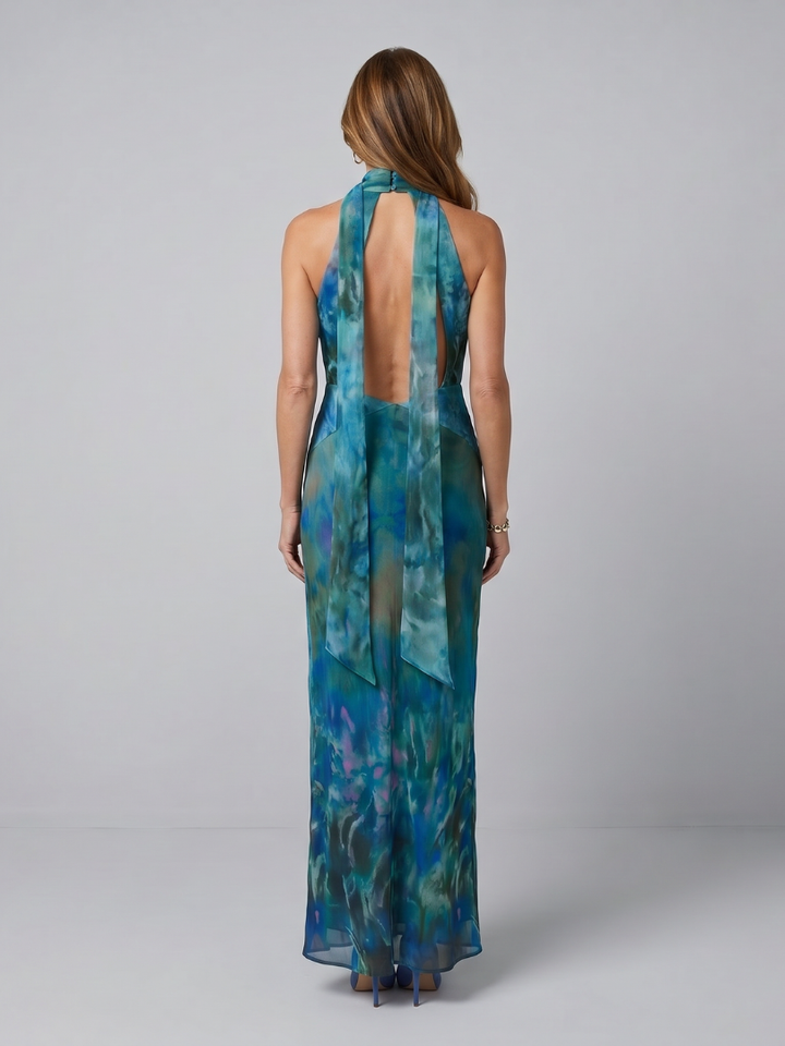 Abito Lungo Halter con Foulard
