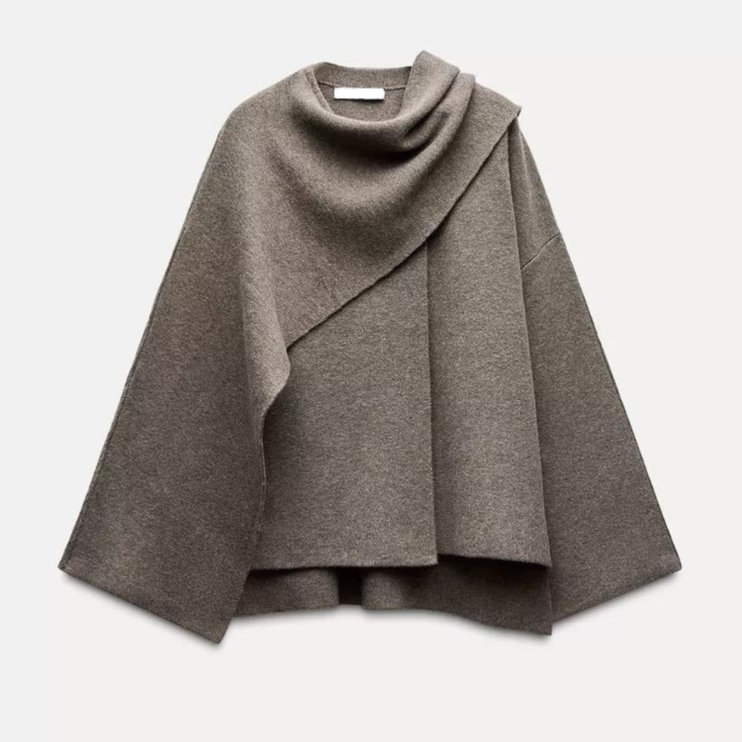 Cappotto a Mantella con Collo Drappeggiato