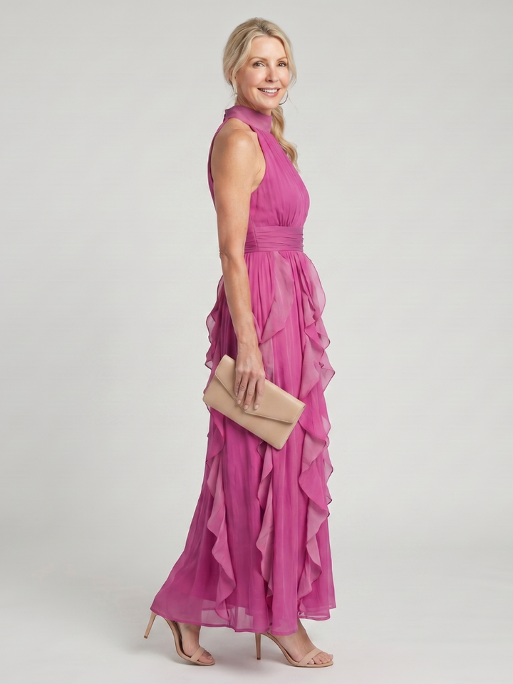Vestito Lungo a Balze Fucsia