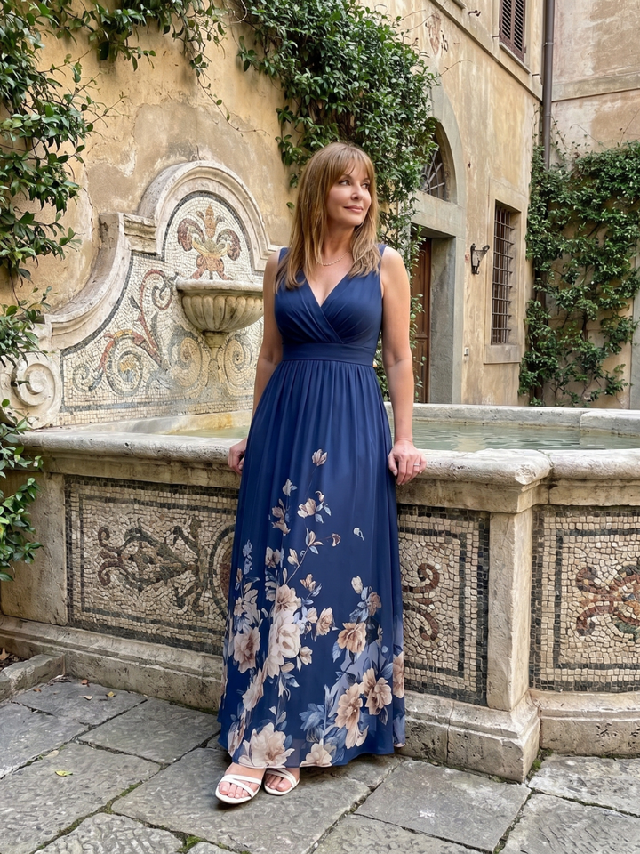 Abito Midi con Bordo Floreale