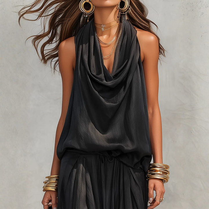 Completo Nero con Top Drappeggiato