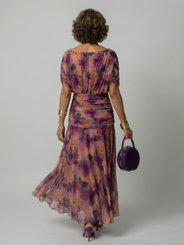Abito Midi Floreale Drappeggiato