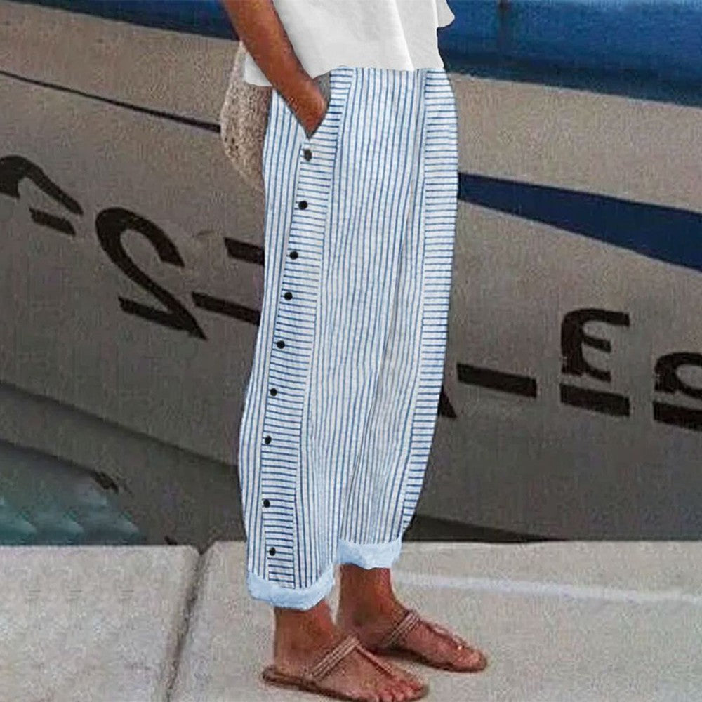 Pantaloni a Righe con Bottoni