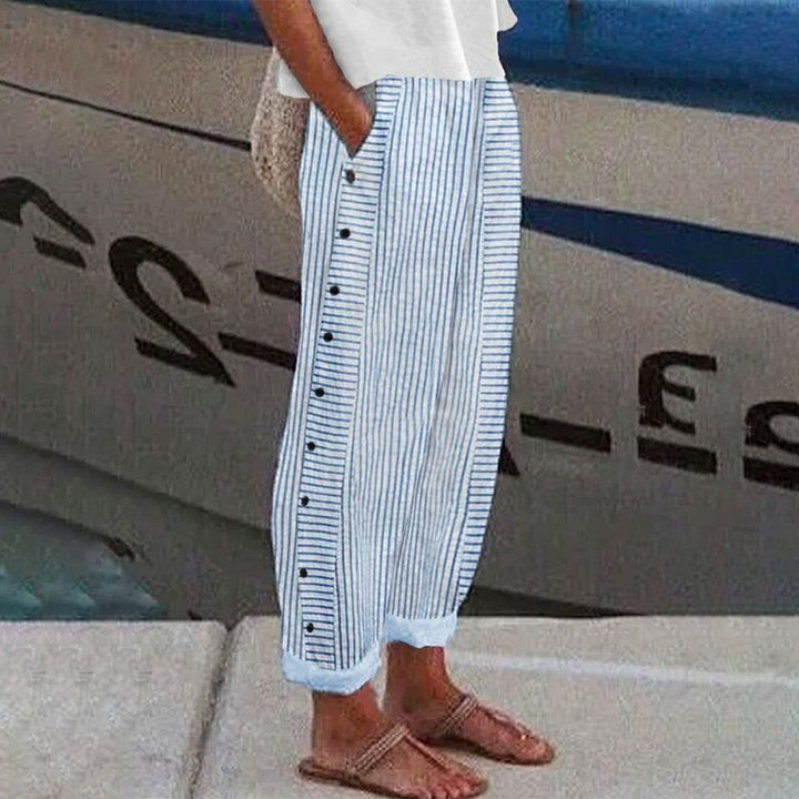 Pantaloni a Righe con Bottoni