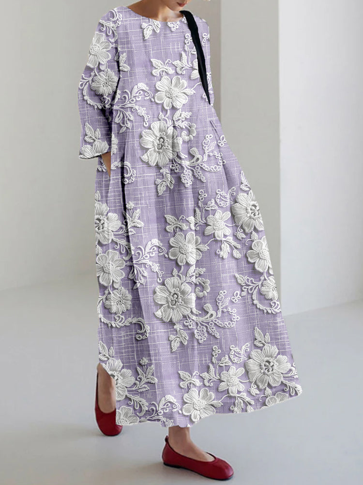 Abito Maxi con Ricami Floreali