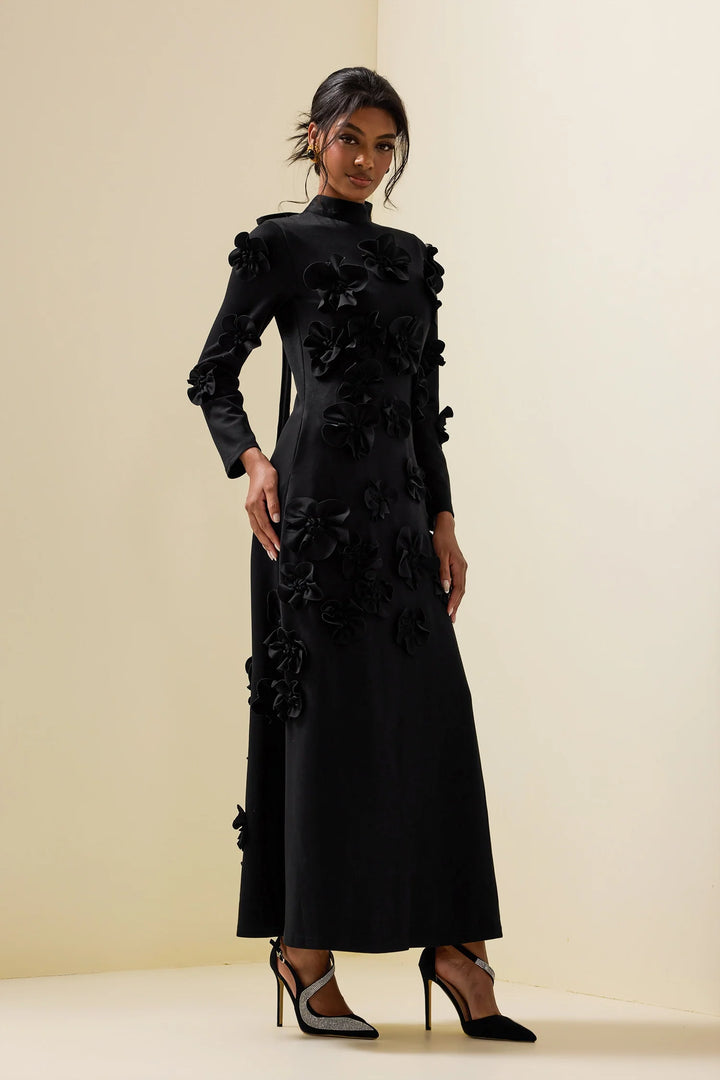 Abito Elegante con Fiori a Rilievo