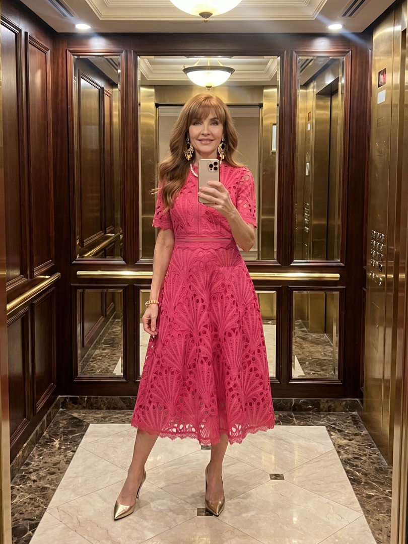 Abito Midi Fucsia Traforato