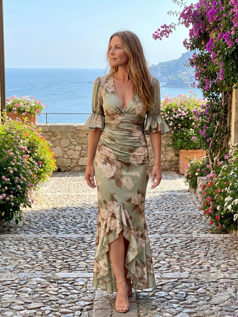Abito Midi Floreale Arricciato