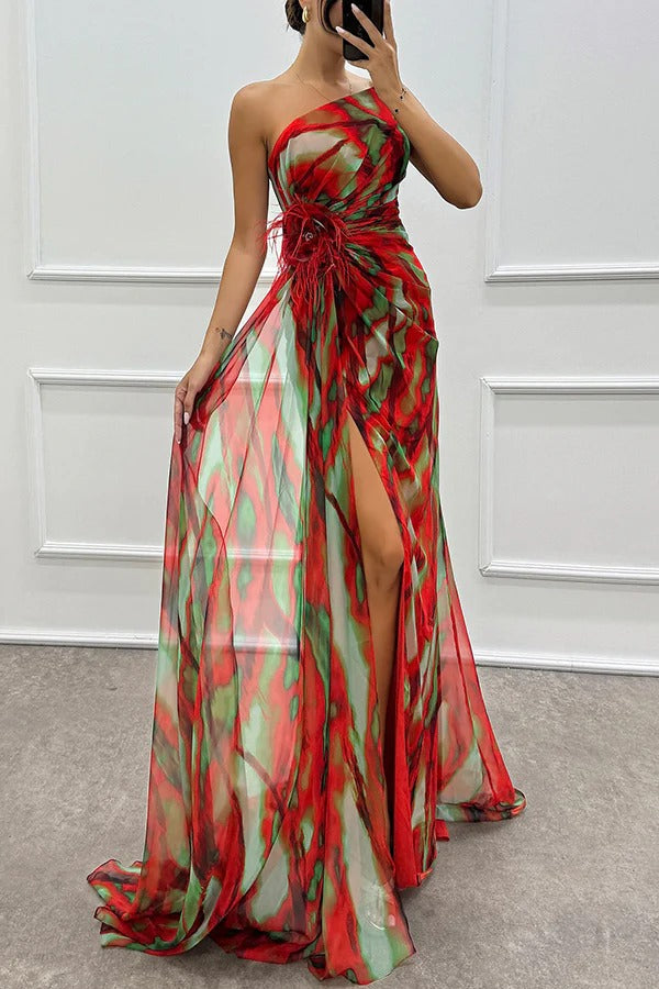 Abito Maxi Drappeggiato con Spacco