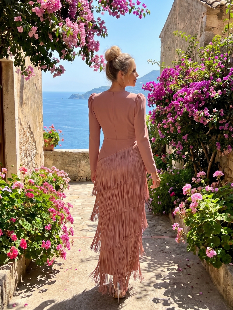Vestito Midi con Gonna a Frange