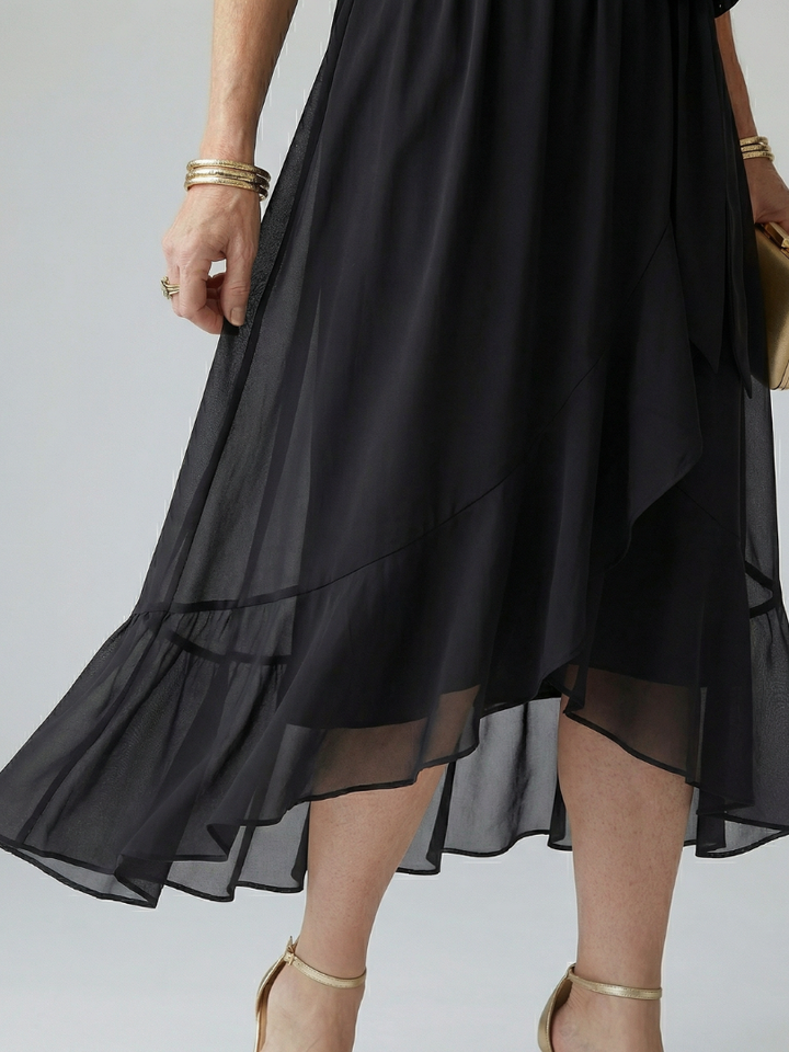 Abito Midi Drappeggiato con Maniche Ampie