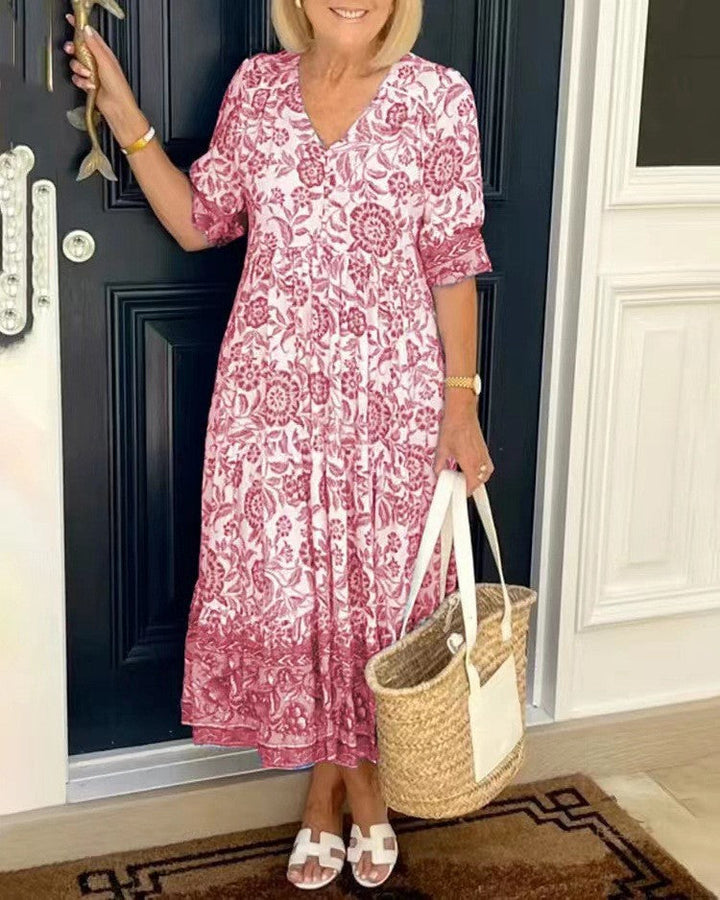 Vestito Lungo a Fiori con Bordo