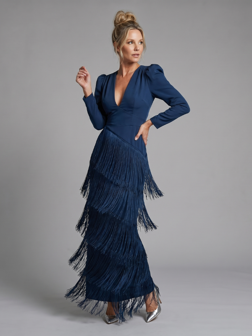 Vestito Midi con Gonna a Frange