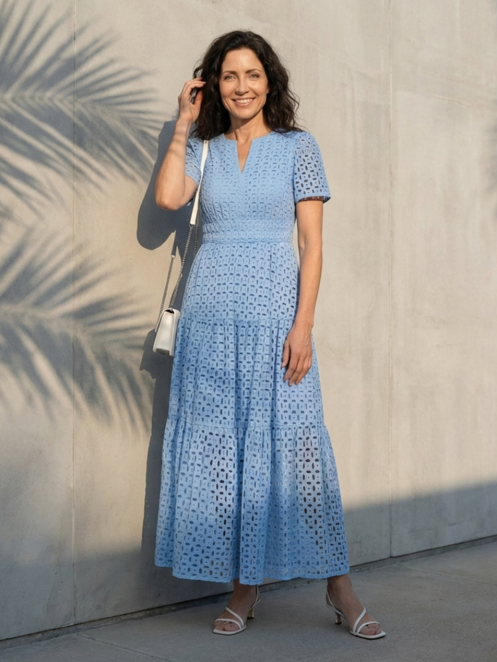 Abito Midi Azzurro Traforato