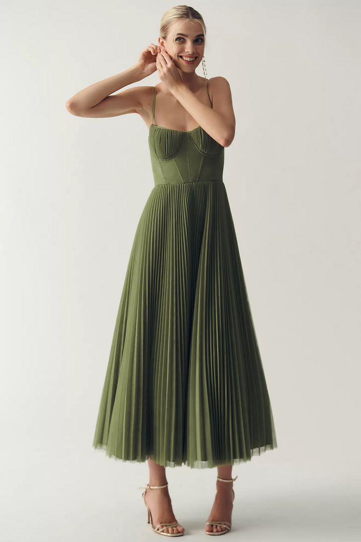 Abito Midi Verde con Corsetto