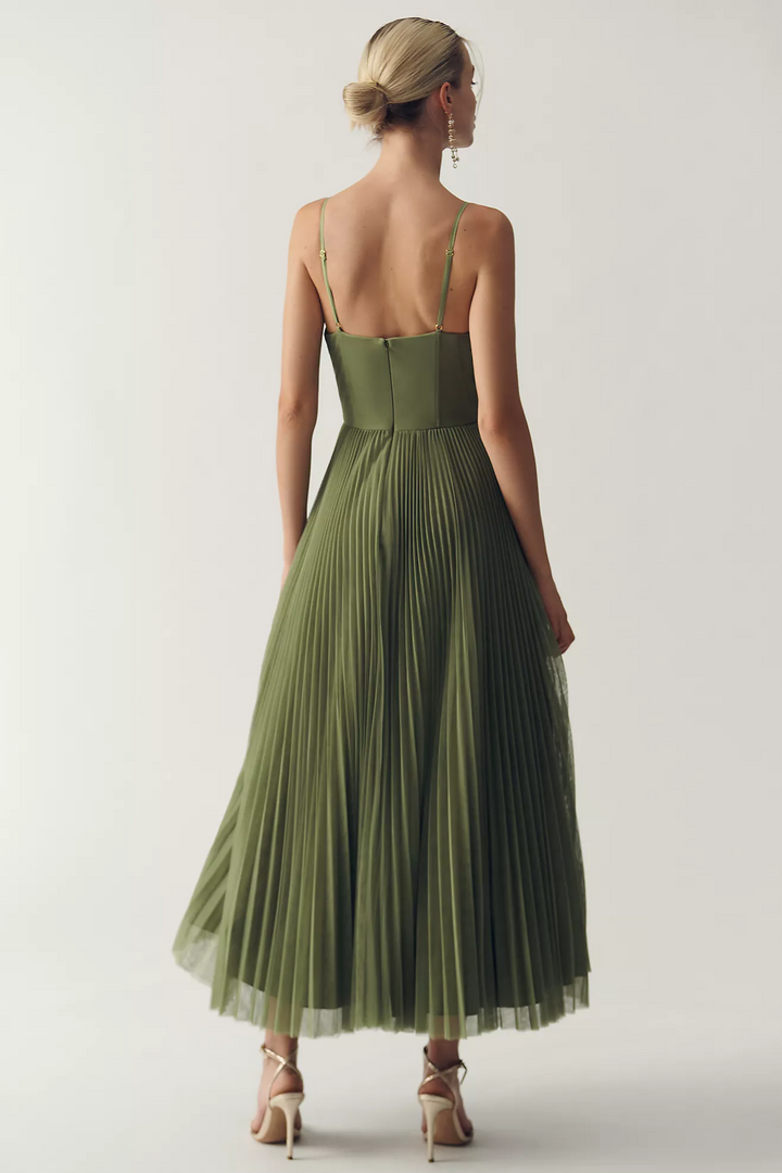 Abito Midi Verde con Corsetto
