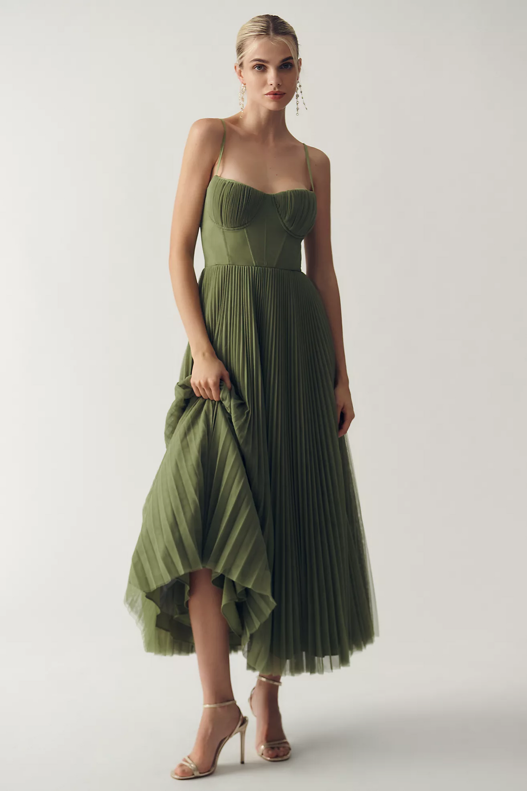 Abito Midi Verde con Corsetto