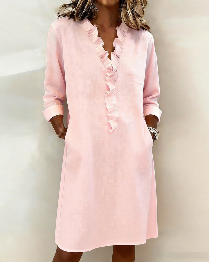 Vestito Midi con Scollo a Volant