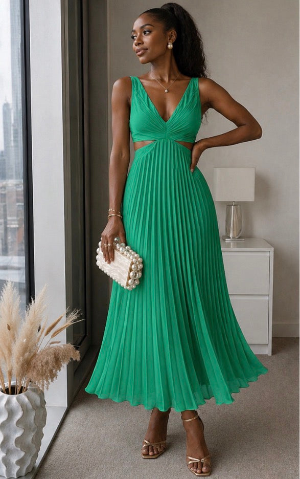 Abito Lungo Plissettato con Cut-Out
