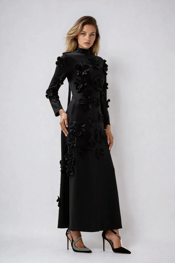 Abito Elegante con Fiori a Rilievo