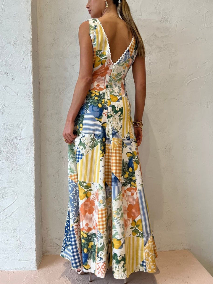 Abito Maxi a Fantasia Patchwork