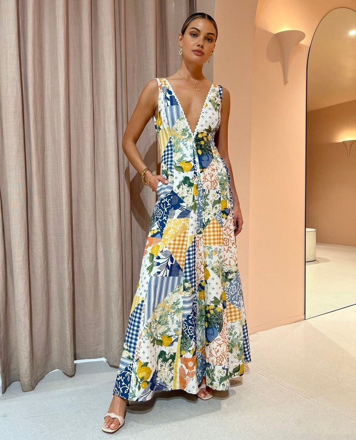 Abito Maxi a Fantasia Patchwork