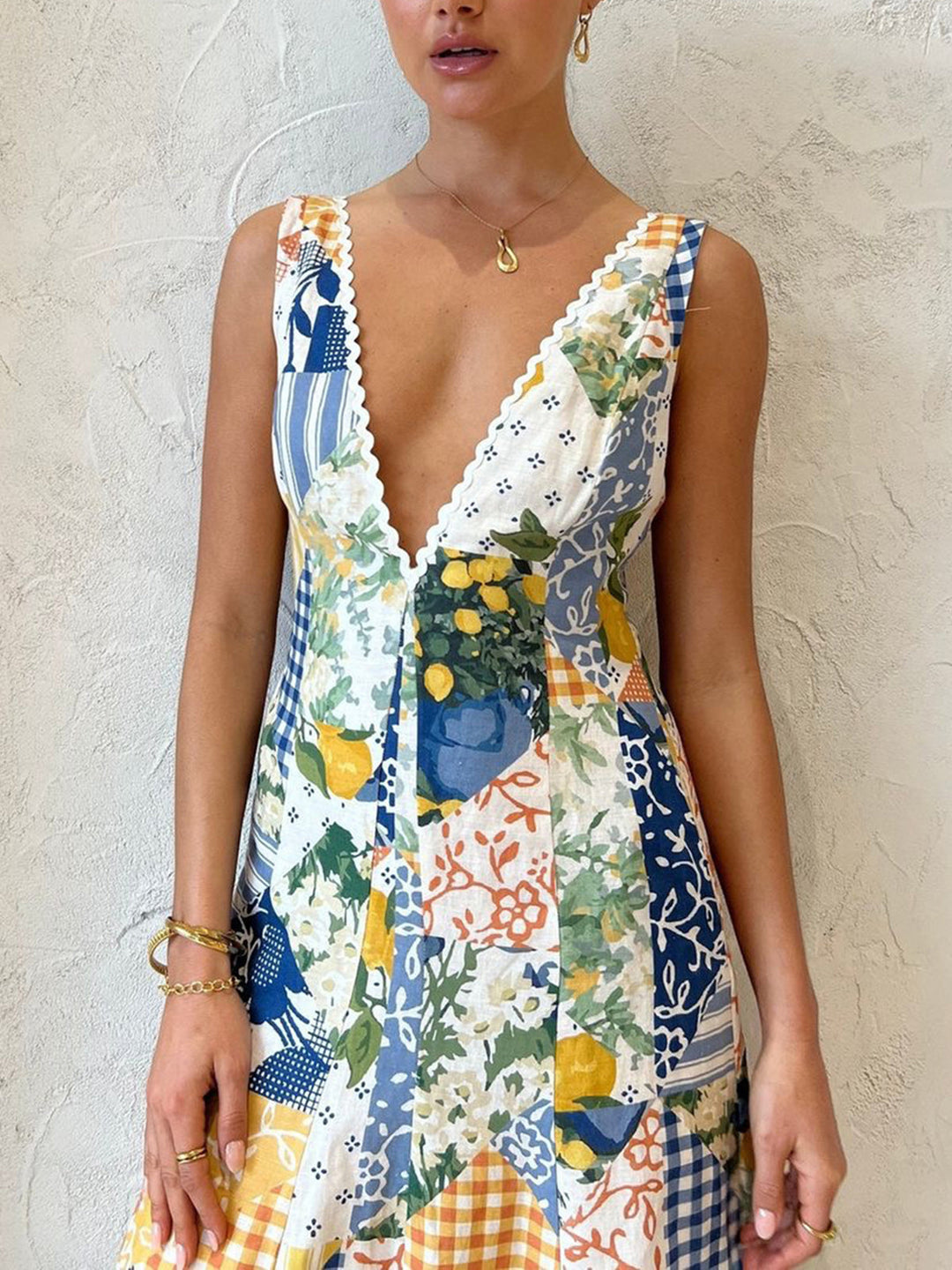 Abito Maxi a Fantasia Patchwork