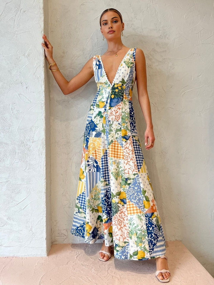 Abito Maxi a Fantasia Patchwork