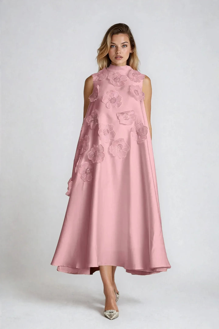 Abito Rosa a Trapezio con Fiori