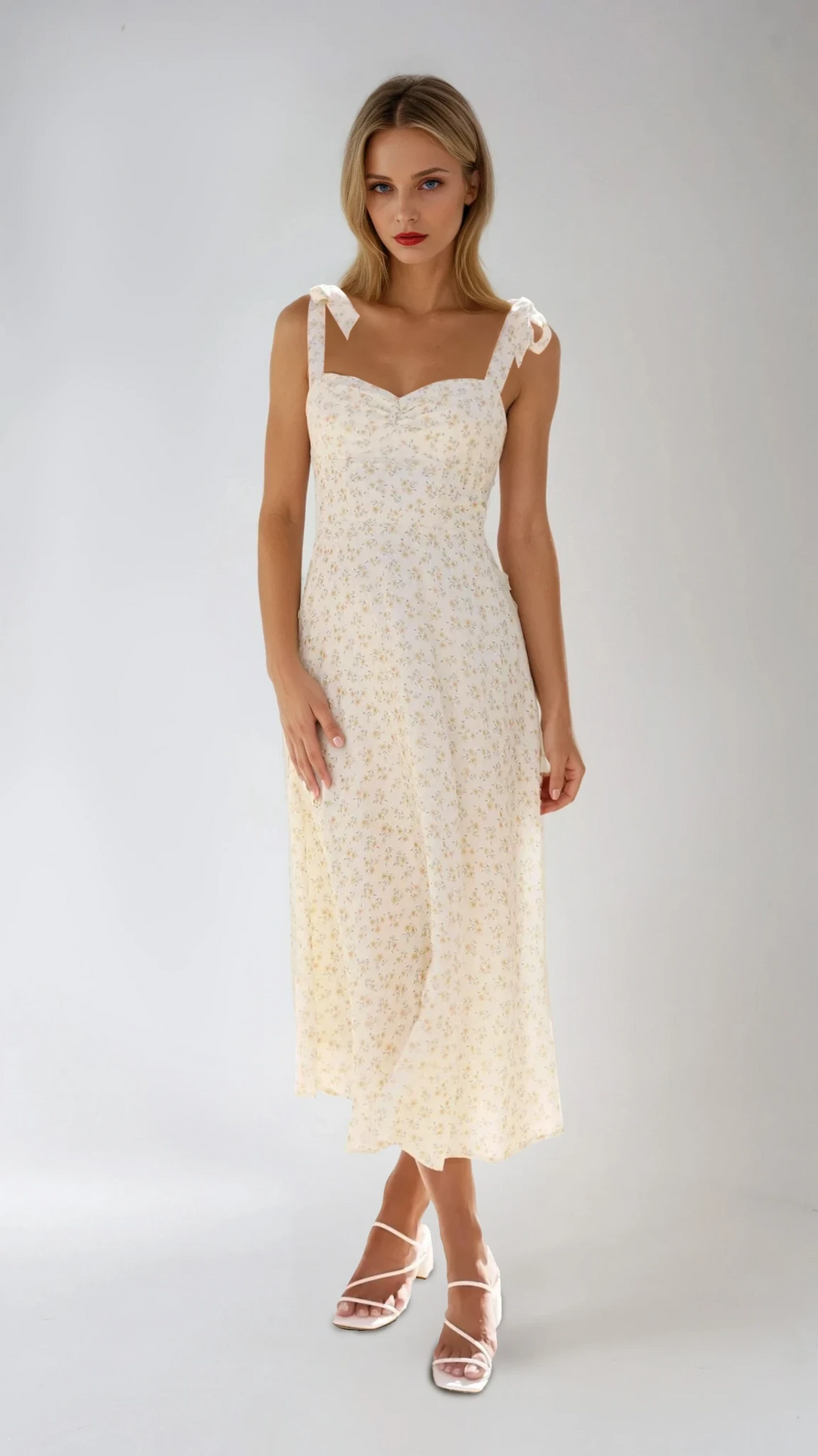 Abito Midi Floreale con Fiocchi