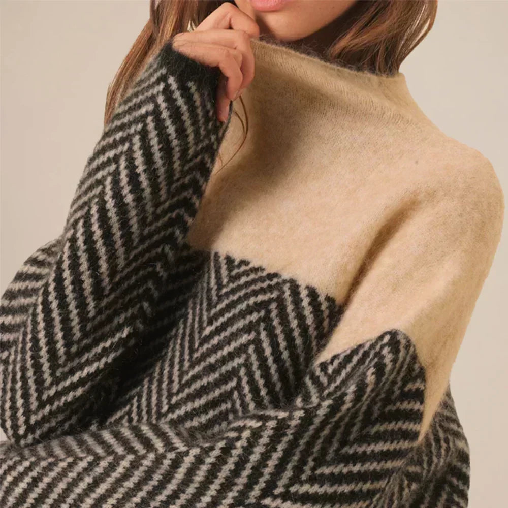 Maglione a Collo Alto Bicolore