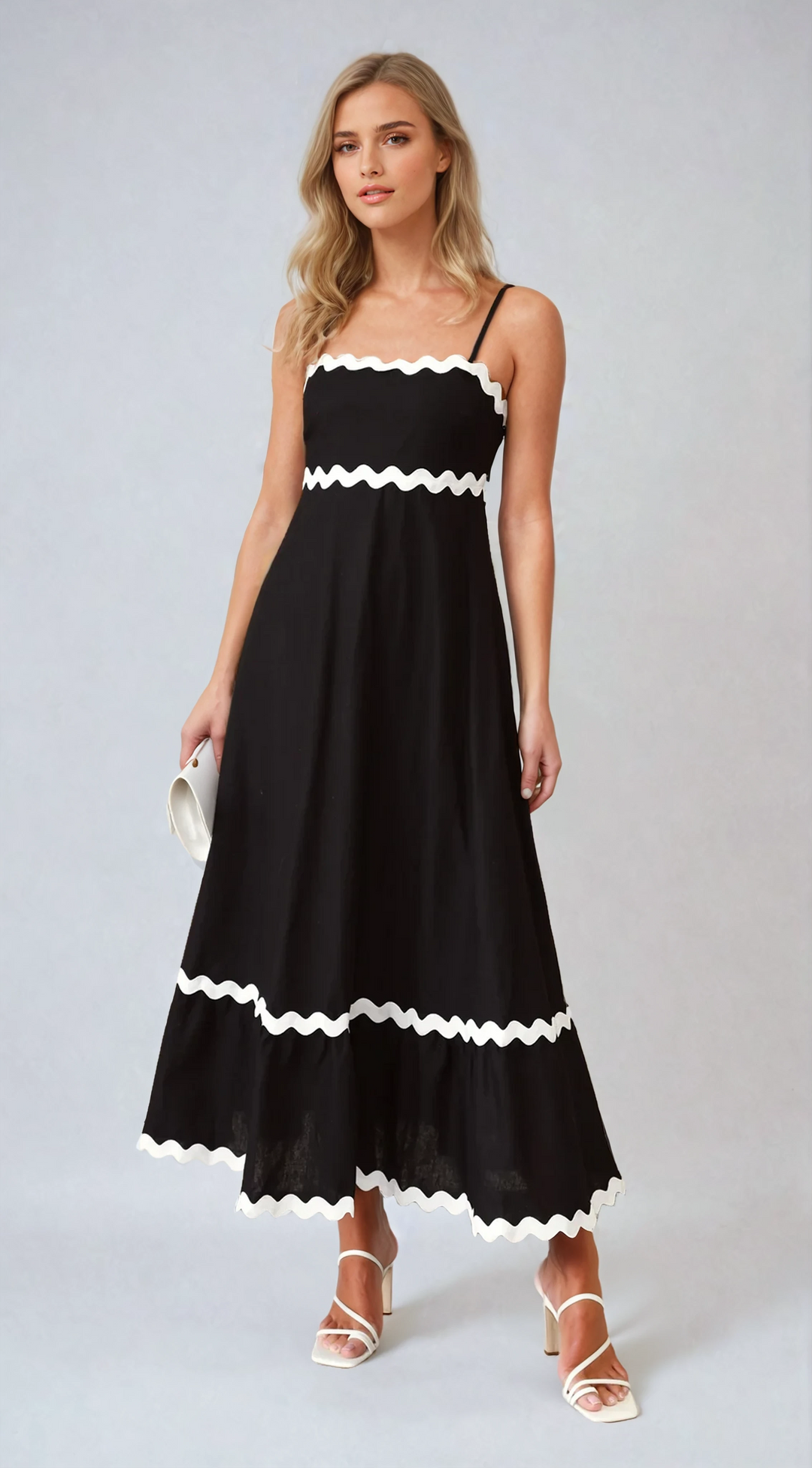 Abito Midi con Bordo a Contrasto