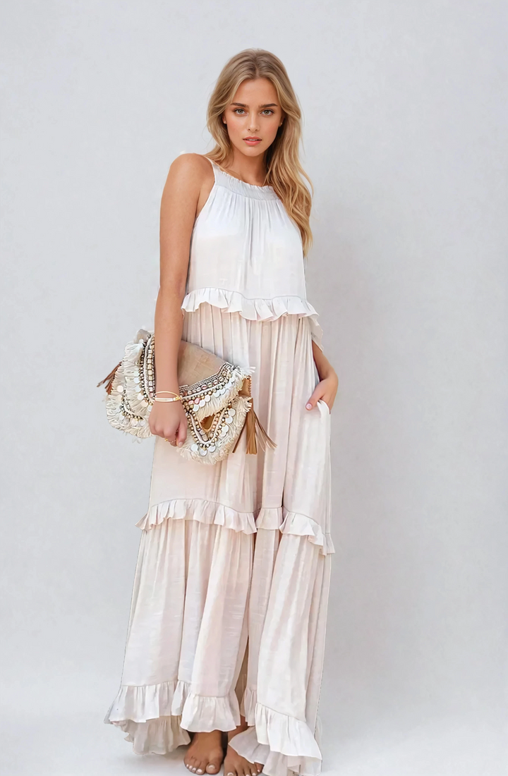 Abito Lungo Halter con Volant
