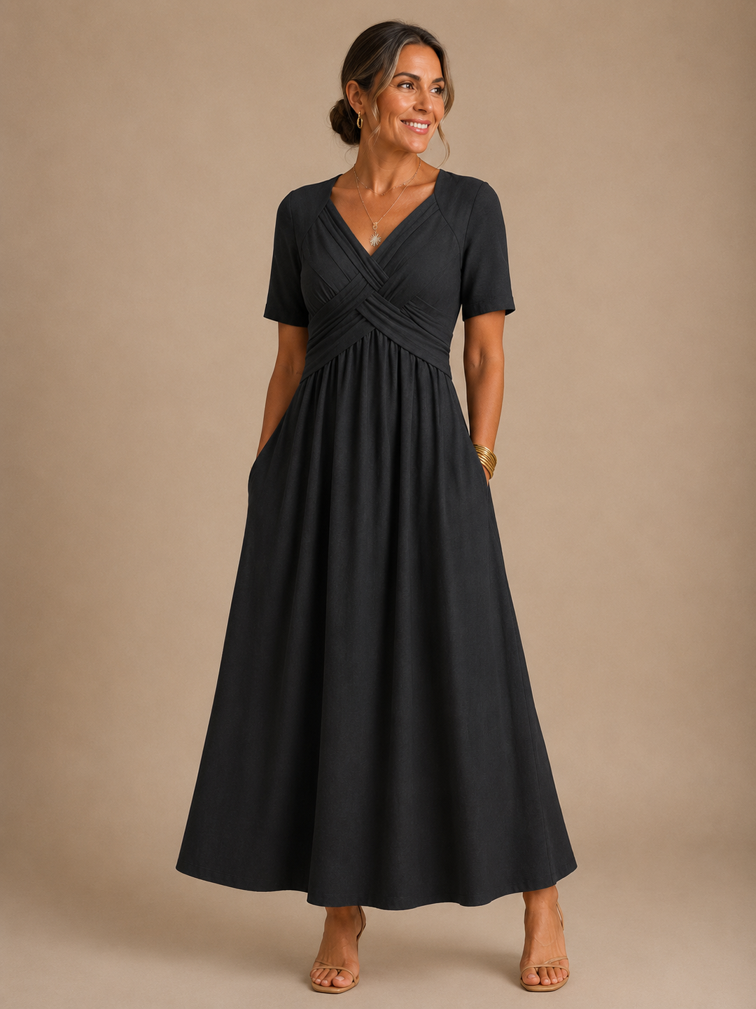Abito Midi con Busto Drappeggiato