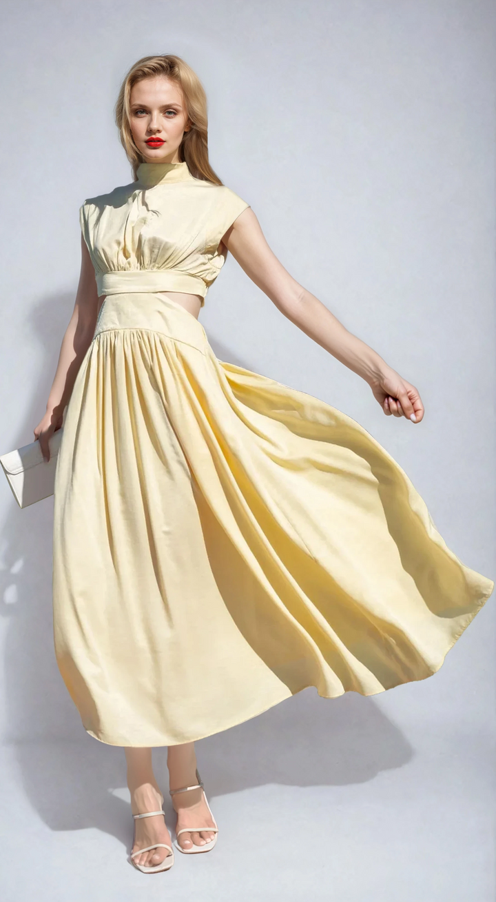 Abito Midi Giallo con Cut-Out
