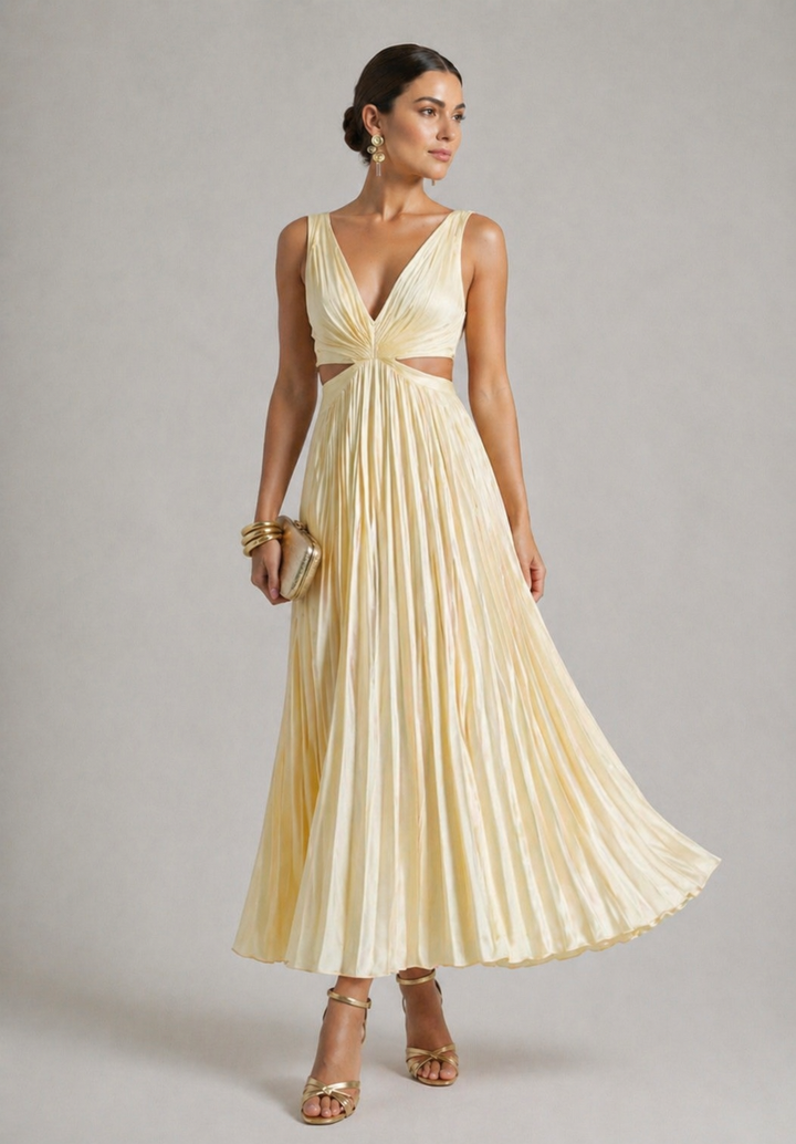 Abito Lungo Plissettato con Cut-Out