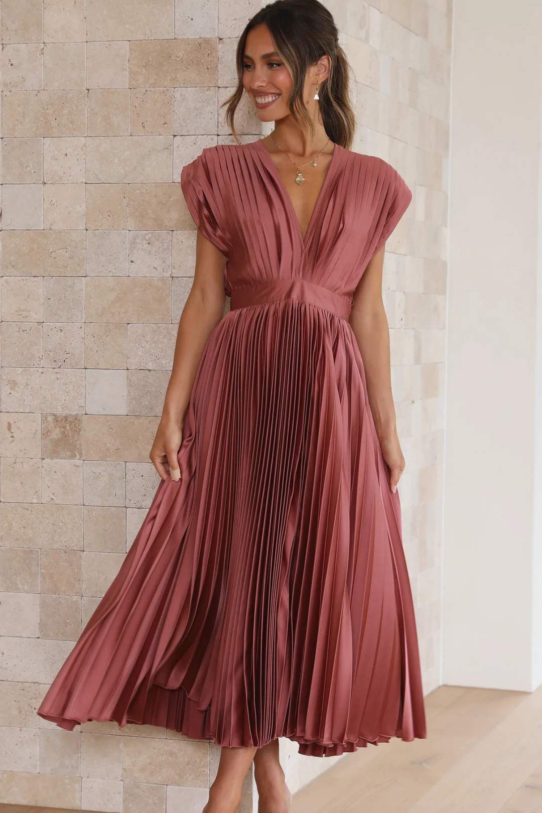 Abito Midi con Gonna Plissettata