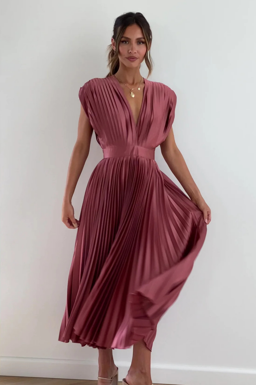 Abito Midi con Gonna Plissettata